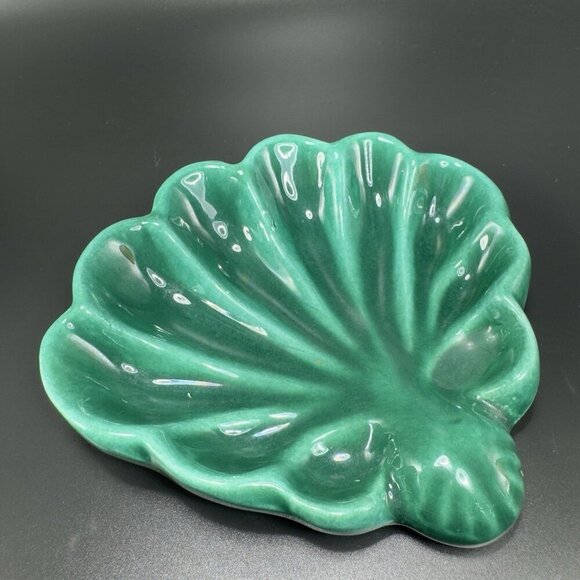 Hand Made USA Pottery Stoneware Green Shell Dish Soap Holder Trinket Dish VTG - Picture 10 of 12